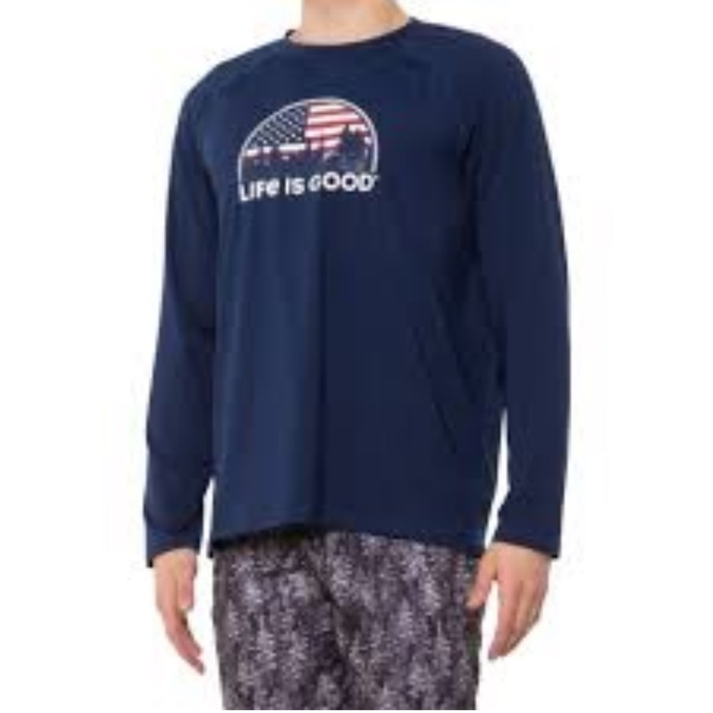 Men's Life is Good Rashguard UPF50+ SWIM shirt sun‎ surf long sleeve size medium